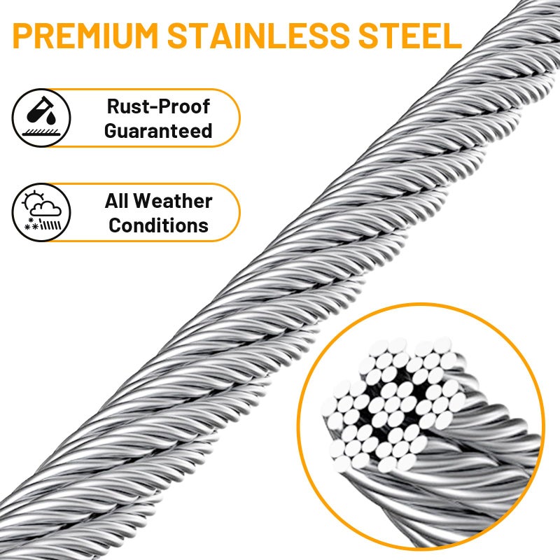 AHEONLAR 500FT 1/8"" Stainless Steel Wire Rope with Cutter  T316 Cable for Deck Railing Kit  1850 lb Breaking Strength  7x7 Strands Aircraft Cable for Stair Fence  Silver - Image 2